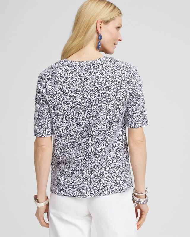 Tile Print Slub Scoop-Neck Tee - image 3
